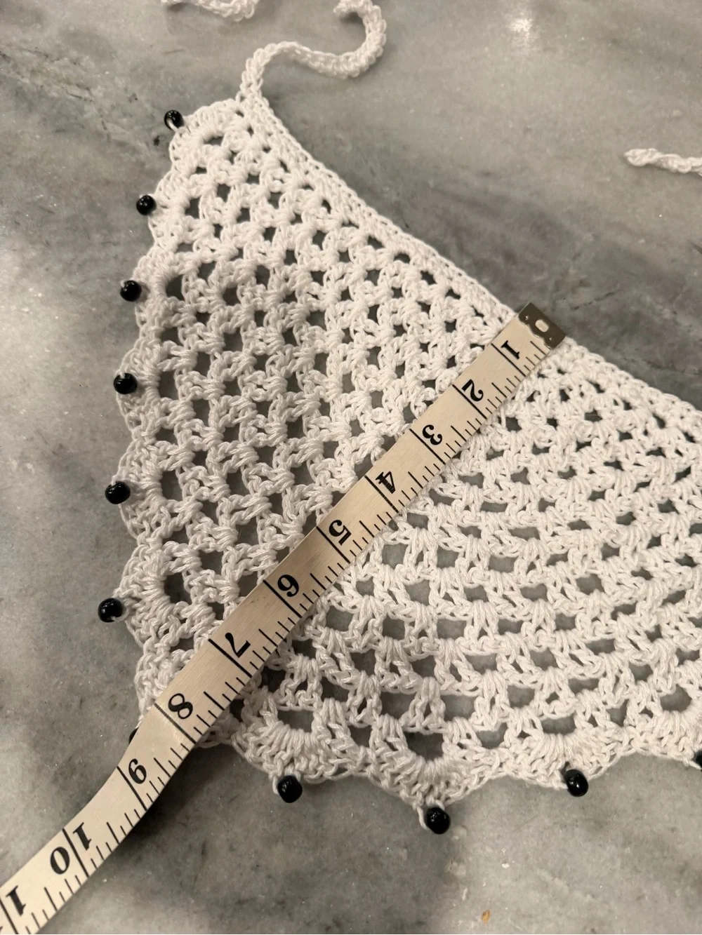 Handmade Crochet Wood Beaded Kerchief Head Scarf Cotton Boho Bandana Cottagecore